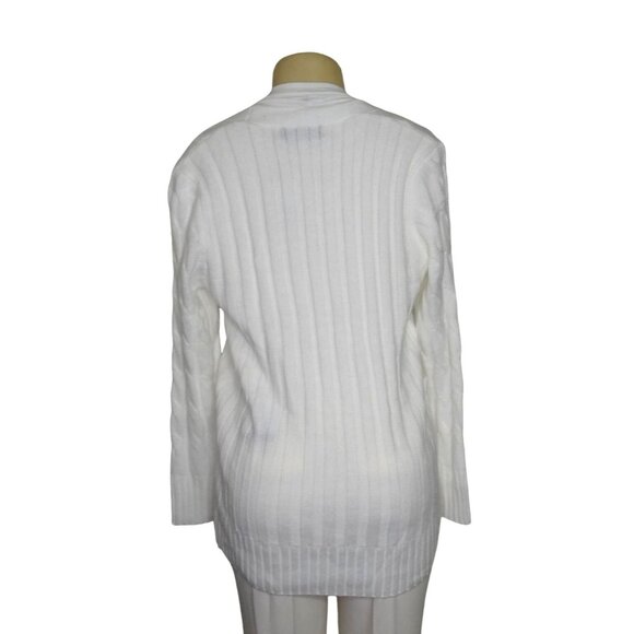 Merokeety Women's White Button Up V Collar Cardigan Sweater Sz S - NWT - Picture 5 of 9